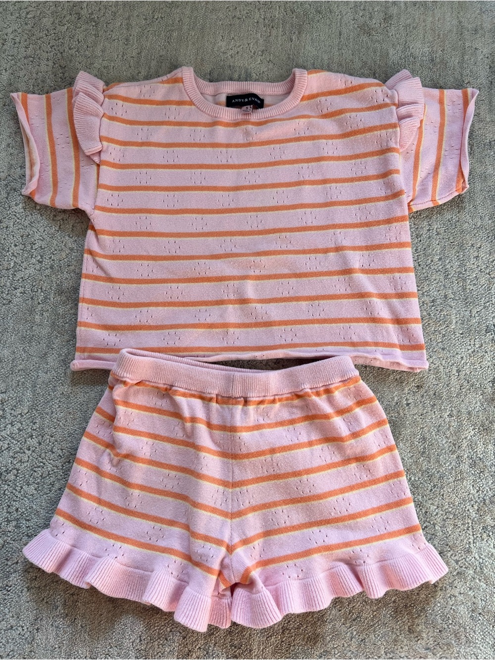 Andy & Evan Pink and Orange Striped Ruffle set